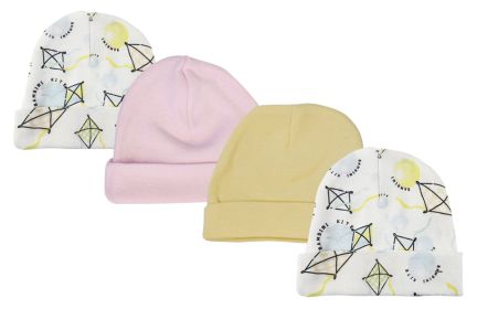Baby Girls Caps (Pack of 4) (Color: White/Pink, size: Newborn)