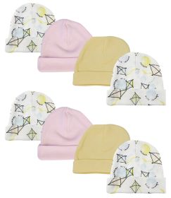 Baby Girls Caps (Pack of 8) (Color: White/Pink, size: Newborn)