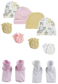 Baby Girls Caps, Booties and Mittens (Pack of 10) (Color: White/Pink, size: Newborn)