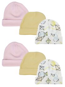 Baby Girls Caps (Pack of 6) (Color: White/Pink, size: Newborn)