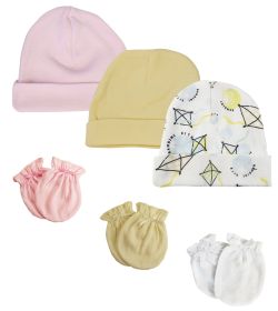 Baby Girls Caps and Mittens (Pack of 6) (Color: White/Pink, size: Newborn)