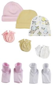 Baby Girls Caps, Booties and Mittens (Pack of 8) (Color: White/Pink, size: Newborn)