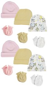 Baby Girls Caps and Mittens (Pack of 12) (Color: White/Pink, size: Newborn)