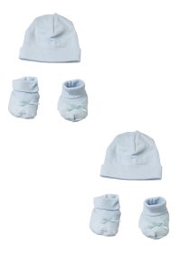 Preemie Cap and Bootie - 4 pc Set (Color: Blue, size: Preemie)