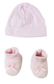 Preemie Cap and Bootie Set (Color: pink, size: Preemie)