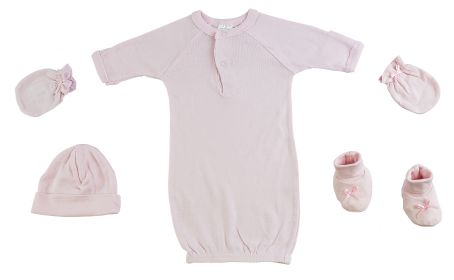 Preemie Gown, Cap, Mittens and Booties - 4 pc Set (Color: pink, size: Preemie)