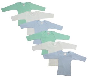 Boys Pastel Variety Long Sleeve Lap T-shirts  6 Pack (Color: Blue/Yellow/White, size: Newborn)