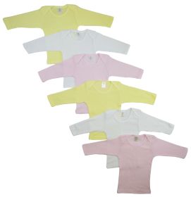Girls Pastel Variety Long Sleeve Lap T-shirts  6 Pack (Color: Pink/Yellow/White, size: Newborn)