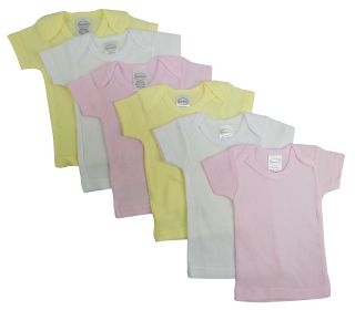 Girls Pastel Variety Short Sleeve Lap T-shirts 6 Pack (Color: Pink/Yellow/White, size: Newborn)