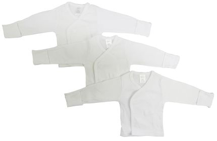 Long Sleeve Side Snap With Mittens - 3 Pack (Color: White, size: Newborn)