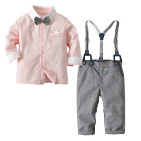 European And American Long-sleeved Contrast Color Shirt Overalls (Option: Pink-80cm)