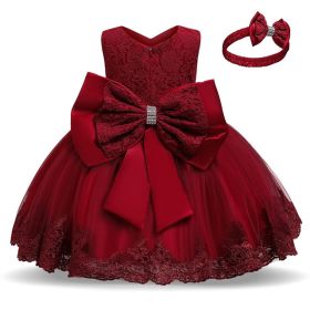 M Baby Girl Year Birthday Dress Newborn Christening Gown (Option: Red1-24M)