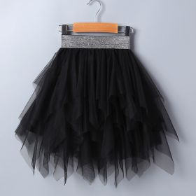Girls' Cake Rainbow Puffy Irregular Mesh Skirt (Option: Black-100cm)