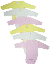 Girls Pastel Long Sleeve Onezie 6 Pack (Color: Pink/Yellow/White, size: Newborn)