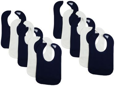 10 Baby Bibs (Color: White/Navy, size: One Size)