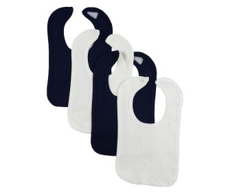 4 Baby Bibs (Color: White/Navy, size: One Size)