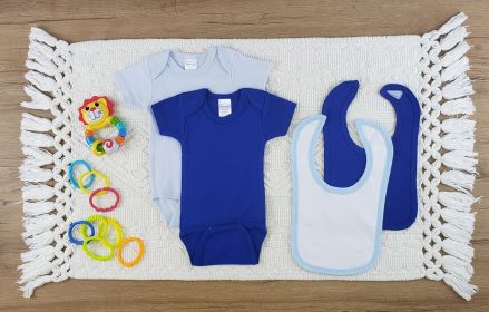 4 Pc Layette Baby Clothes Set (Color: White/Blue, size: Newborn)