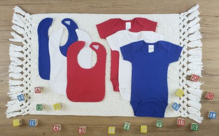 6 Pc Layette Baby Clothes Set (Color: White/Red/Blue, size: small)