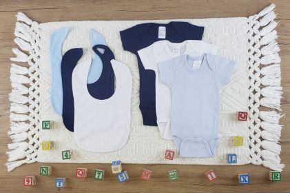 6 Pc Layette Baby Clothes Set (Color: White/Navy/Blue, size: small)