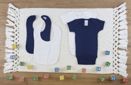 4 Pc Layette Baby Clothes Set (Color: White/Navy, size: Newborn)