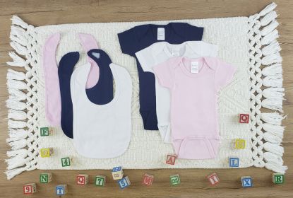 6 Pc Layette Baby Clothes Set (Color: White/Navy/Pink, size: small)