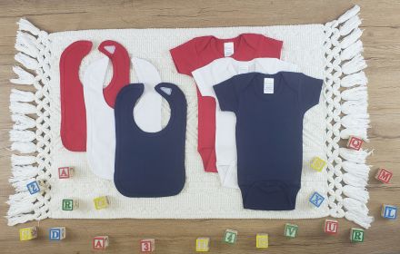 6 Pc Layette Baby Clothes Set (Color: White/Navy/Red, size: Newborn)