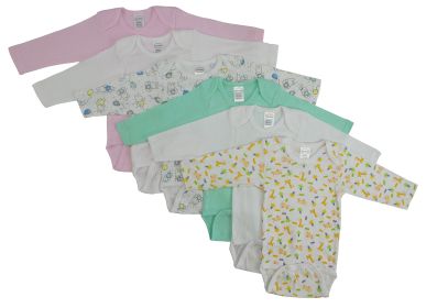 Girls Long Sleeve Printed Onezie Variety 6 Pack (Color: White/Pink, size: Newborn)