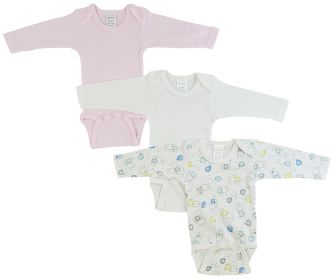 Girls Long Sleeve Printed Onezie Variety Pack (Color: White/Pink/Print, size: Newborn)