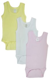Girls Tank Top Onezies (Pack of 3) (Color: Pink/Yellow/White, size: Newborn)
