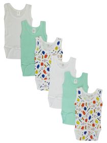 Boys Printed Tank Top 6 Pack (Color: White/Blue, size: Newborn)