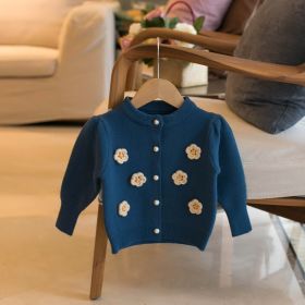 Children's Sweater Flower Girls Cardigan (Option: Blue-90cm)