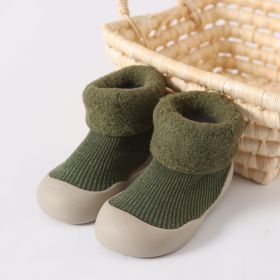 Thickened Children Sneakers Winter Super Warm Toddler Indoor Shoes Socks (Option: Green-2021)