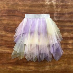 Girls' Cake Rainbow Puffy Irregular Mesh Skirt (Option: Sweetheart Pink-160cm)