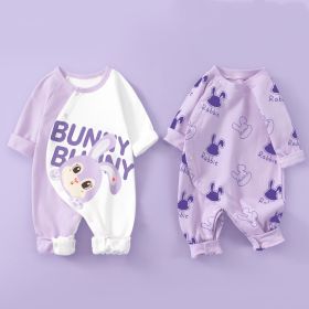 Cotton Long Sleeved Spring Clothing Children's Jumpsuit (Option: English Rabbit Taro Purple-90cm)
