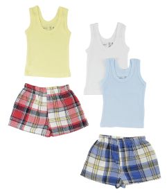 Boys Tank Tops and Boxer Shorts (Color: White/Blue, size: Newborn)