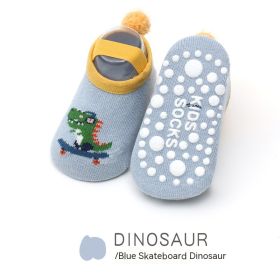 Children's Non-slip Dispensing Cartoon Toddler Socks (Option: Blue Skateboard Dinosaur-S)