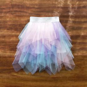 Girls' Cake Rainbow Puffy Irregular Mesh Skirt (Option: Light Blue-100cm)
