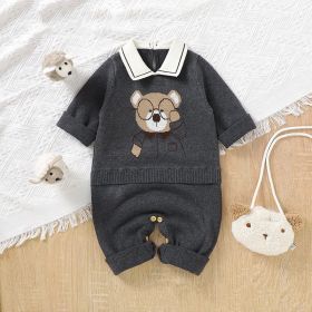 Standing Collar Baby Bear Knitted Sweater (Option: Black-86cm)