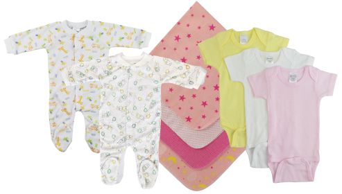 Baby Girls 9 Pc Layette Sets (Color: White/Pink, size: Newborn)