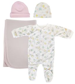 Girls Newborn Baby 4 Pc Layette Sets (Color: White/Pink, size: large)