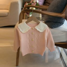Girls' Korean Style Lapel Cardigan Sweater (Option: Pink-80cm90cm100cm110cm120cm)