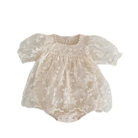 Baby Girls Romper Mesh Embroidered Jumpsuit (Option: White-80cm)