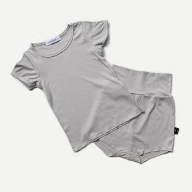 Soft Waxy Cotton Short Sleeve Belly Protection High Waist Boxer Shorts (Option: Grey apricot-90cm)