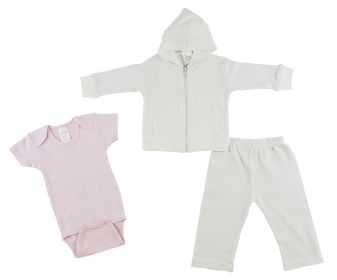 Infant Sweatshirt, Onezie and Pants - 3 pc Set (Color: Pink/White, size: Newborn)