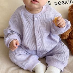 Baby Girl Solid Color Long Sleeve Bare Board Bodysuit (Option: Purple-80cm)
