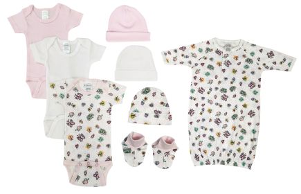 Newborn Baby Girl 8 Pc Layette Sets (Color: White/Pink, size: Newborn)