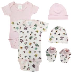 Newborn Baby Girl 5 Pc Layette Sets (Color: White/Pink, size: Newborn)