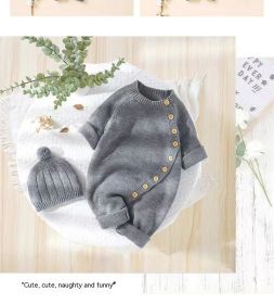 Babies' Knit Jumpsuit Male And Female Baby Sweater (Option: Gray-59cm)