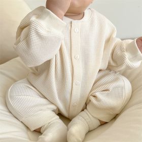 Baby Girl Solid Color Long Sleeve Bare Board Bodysuit (Option: Beige-66cm)