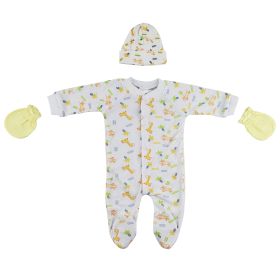 Sleep-n-Play, Cap and Mittens - 3 pc Set (Color: White/Yellow, size: Newborn)